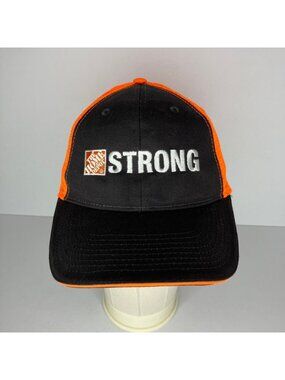 The Home Depot STRONG Trucker Hat Men's Adjustable Black Orange Cap
